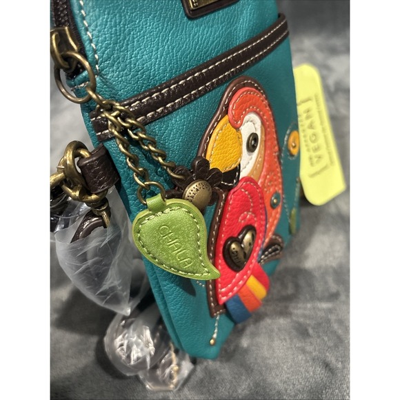 NEW CHALA TURQUOISE PARROT BIRD CELL PHONE CROSSBODY PURSE ADJUSTABLE STRAP - Picture 7 of 7